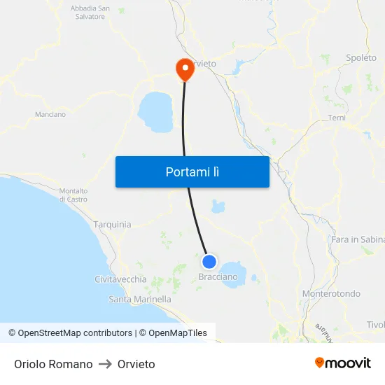 Oriolo Romano to Orvieto map
