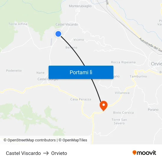 Castel Viscardo to Orvieto map