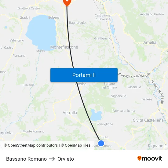 Bassano Romano to Orvieto map