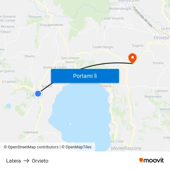 Latera to Orvieto map