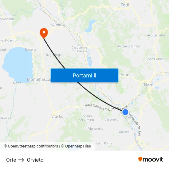 Orte to Orvieto map