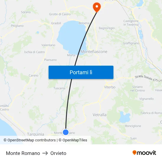 Monte Romano to Orvieto map