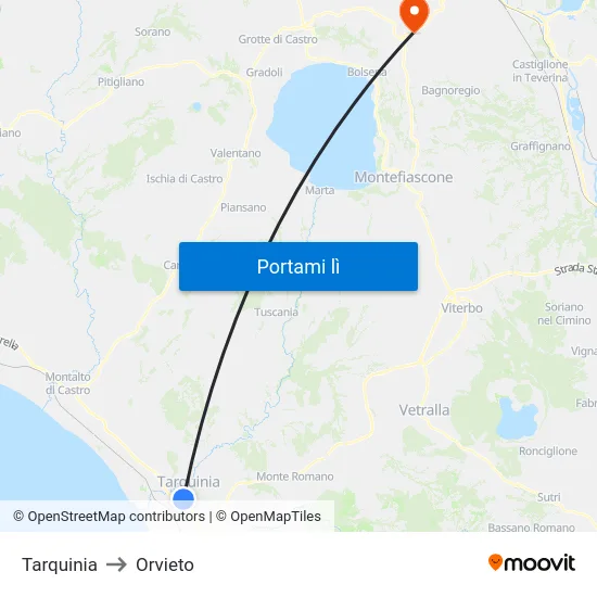 Tarquinia to Orvieto map