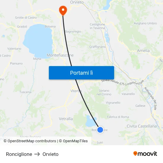 Ronciglione to Orvieto map