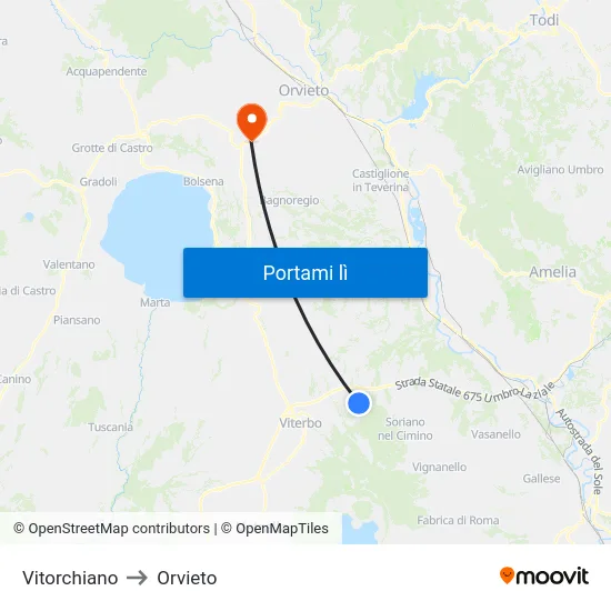 Vitorchiano to Orvieto map