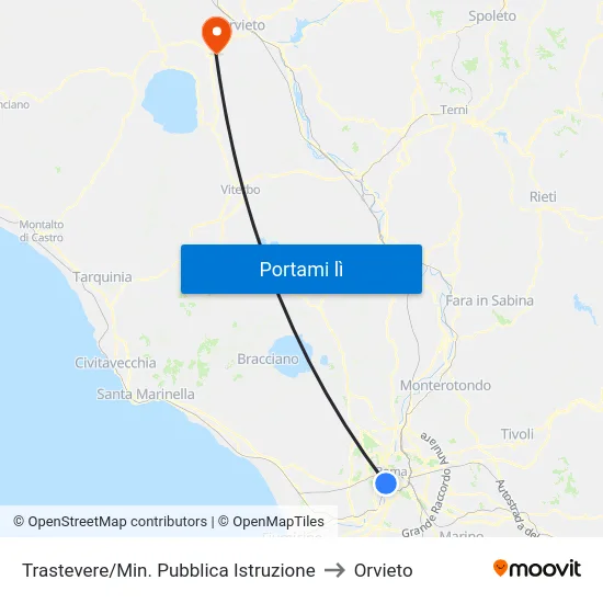 Trastevere/Min. Pubblica Istruzione to Orvieto map