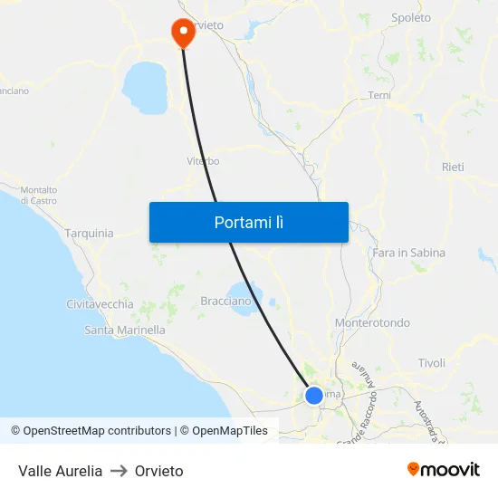 Valle Aurelia to Orvieto map