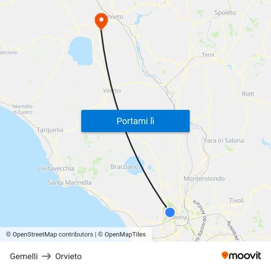 Gemelli to Orvieto map