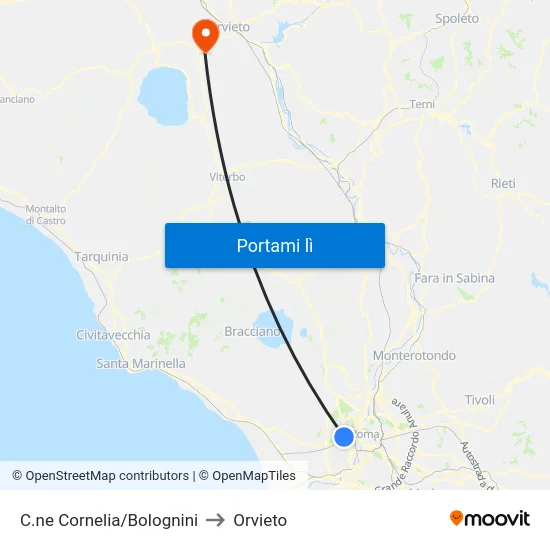 C.ne Cornelia/Bolognini to Orvieto map