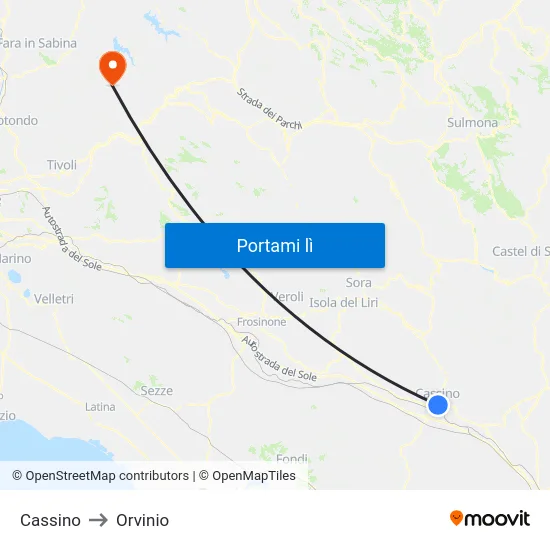 Cassino to Orvinio map