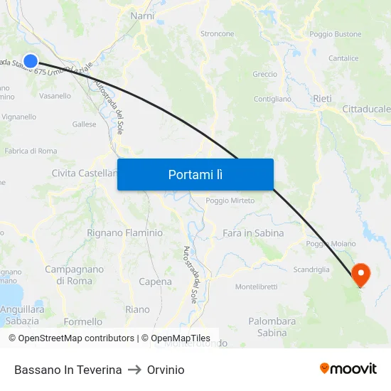 Bassano In Teverina to Orvinio map
