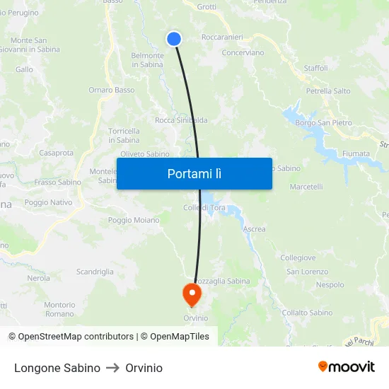 Longone Sabino to Orvinio map