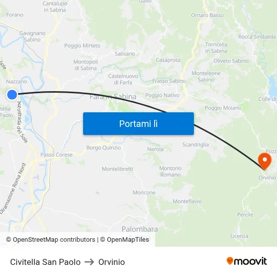 Civitella San Paolo to Orvinio map