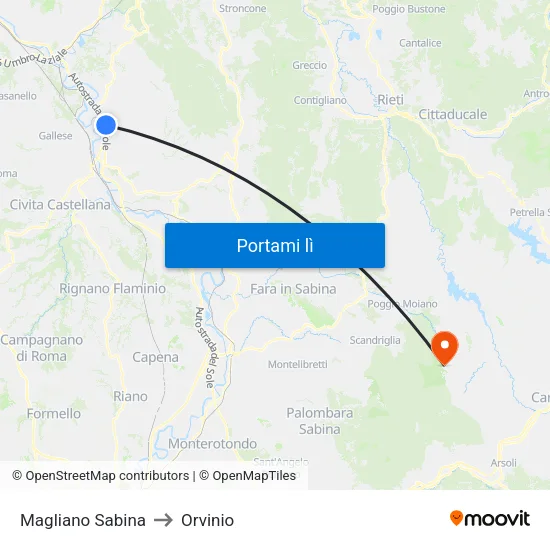 Magliano Sabina to Orvinio map
