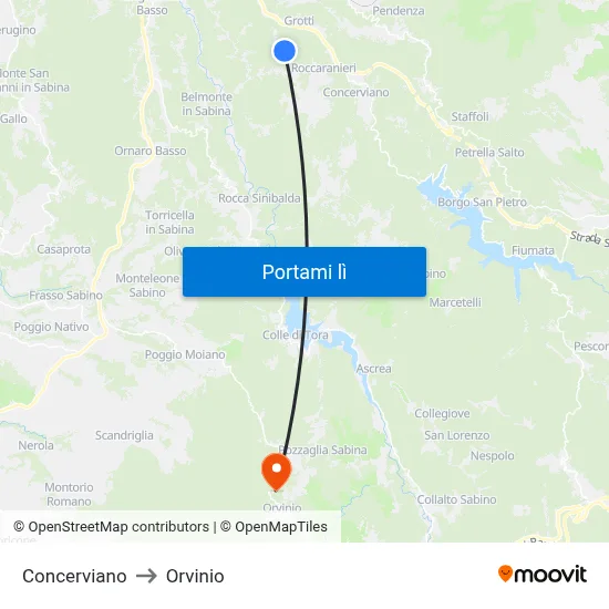 Concerviano to Orvinio map