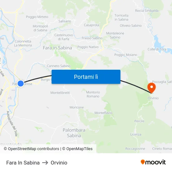 Fara In Sabina to Orvinio map