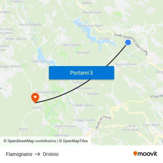 Fiamignano to Orvinio map