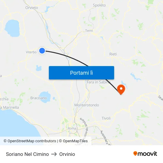 Soriano Nel Cimino to Orvinio map