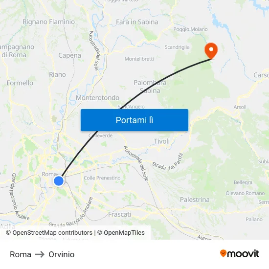 Roma to Orvinio map