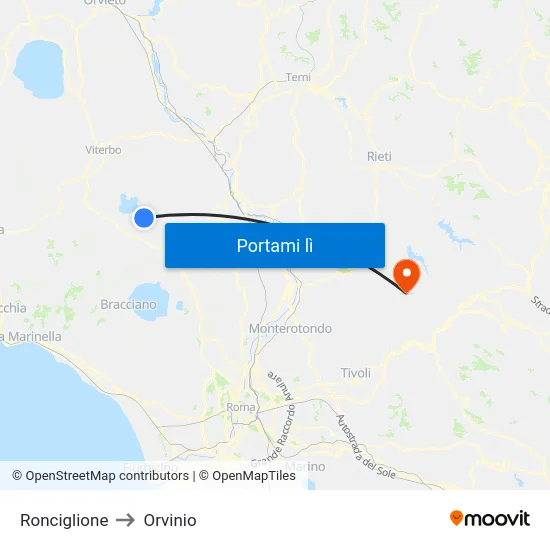 Ronciglione to Orvinio map
