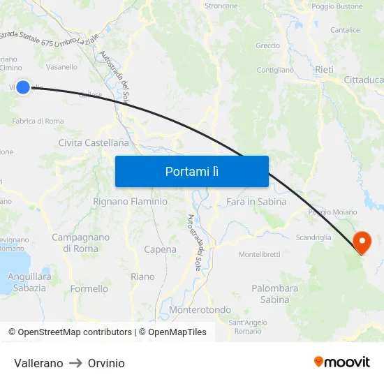 Vallerano to Orvinio map