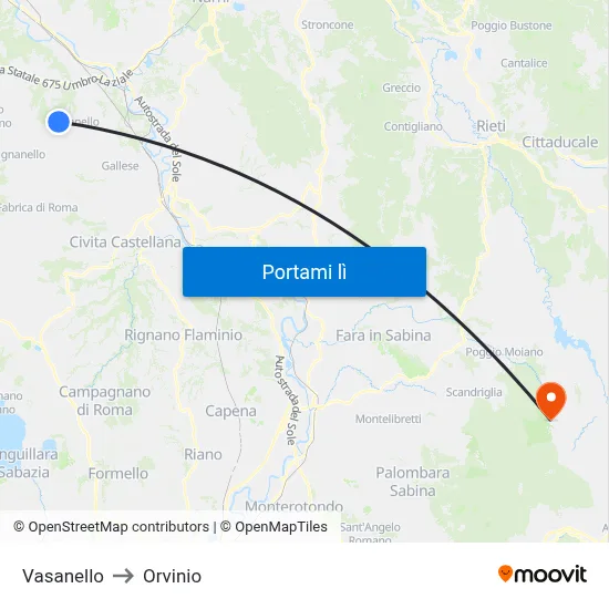Vasanello to Orvinio map