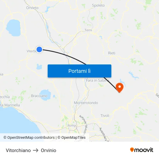 Vitorchiano to Orvinio map