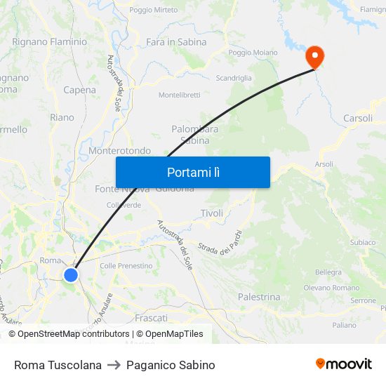 Roma Tuscolana to Paganico Sabino map