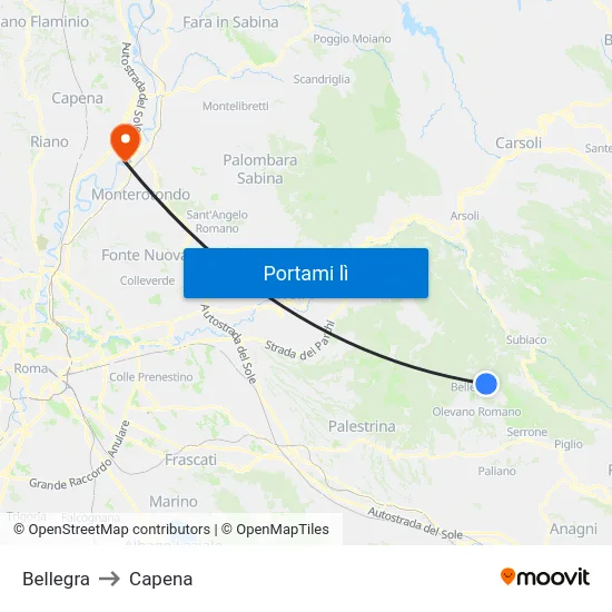 Bellegra to Capena map