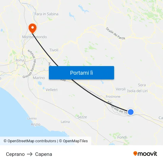 Ceprano to Capena map