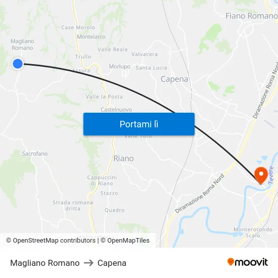 Magliano Romano to Capena map