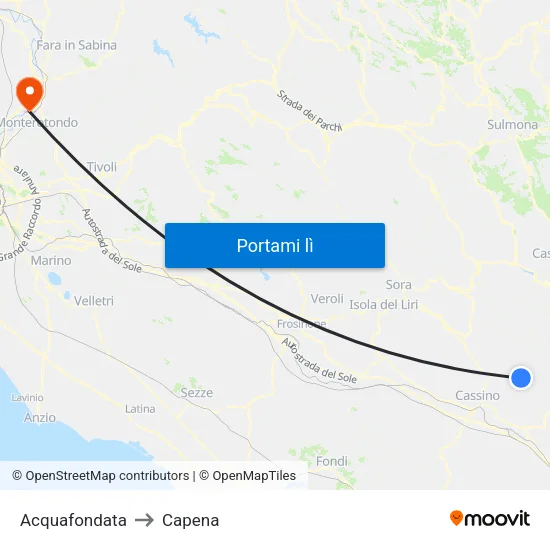 Acquafondata to Capena map