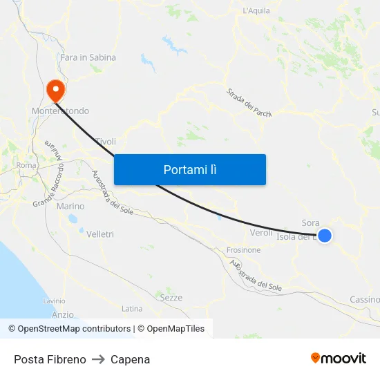 Posta Fibreno to Capena map