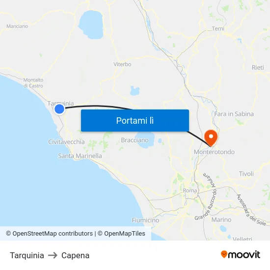 Tarquinia to Capena map