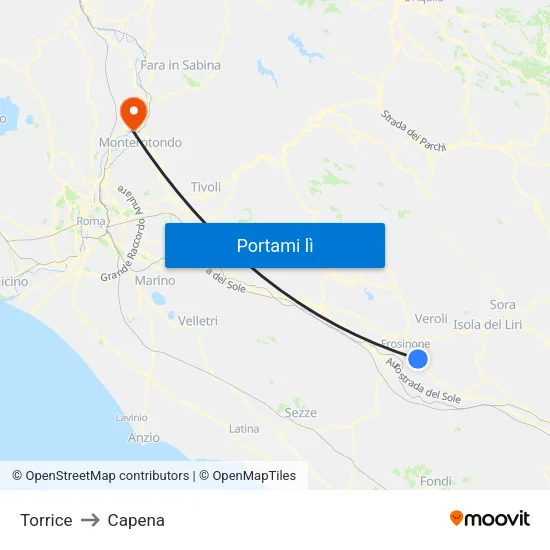 Torrice to Capena map