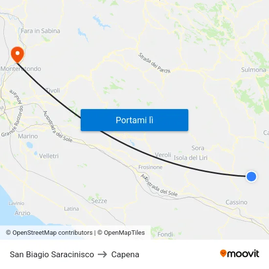 San Biagio Saracinisco to Capena map