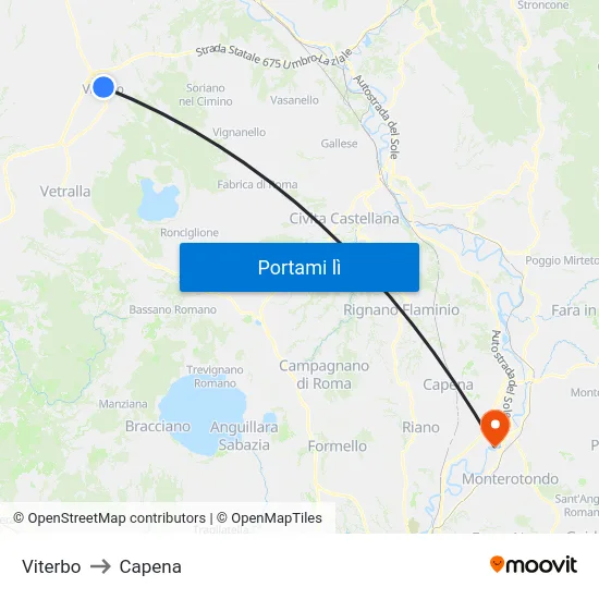 Viterbo to Capena map
