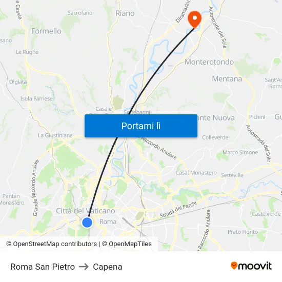 Roma San Pietro to Capena map