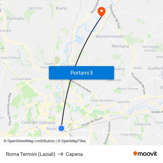 Roma Termini (Laziali) to Capena map