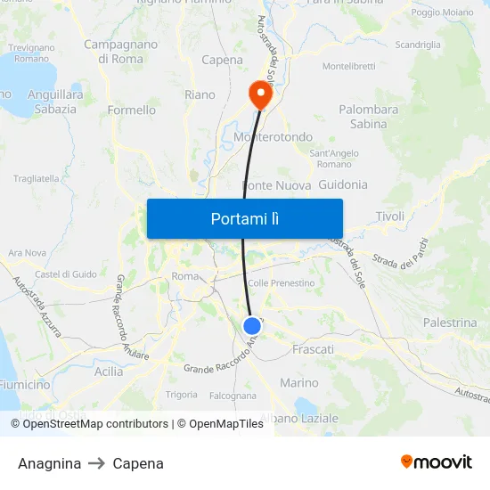 Anagnina to Capena map