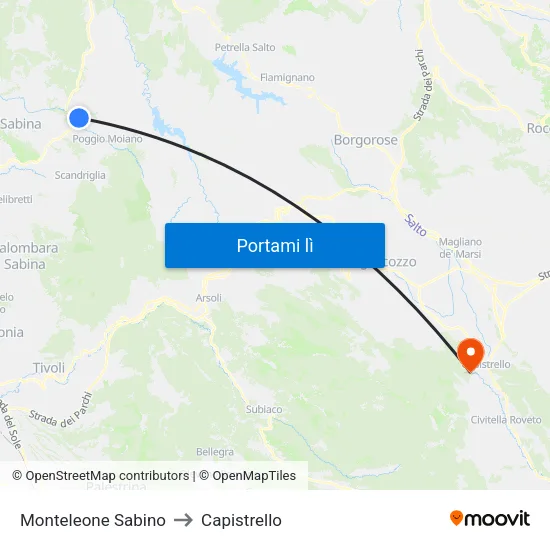 Monteleone Sabino to Capistrello map
