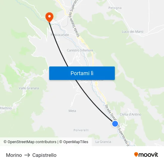Morino to Capistrello map