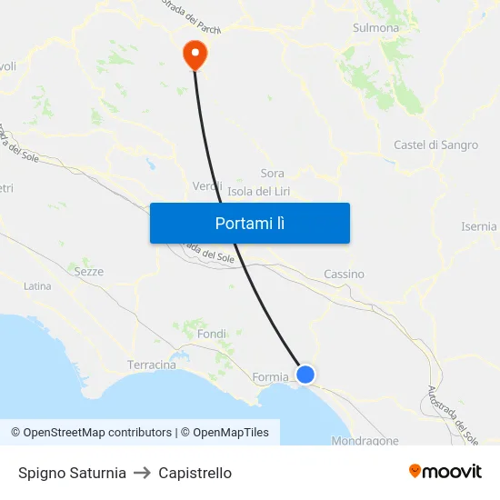 Spigno Saturnia to Capistrello map