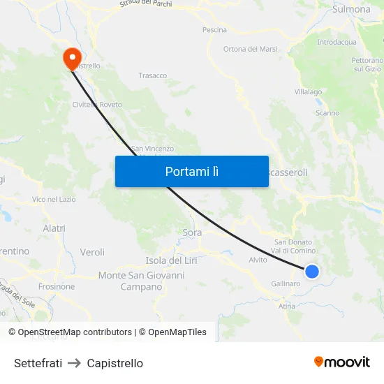 Settefrati to Capistrello map