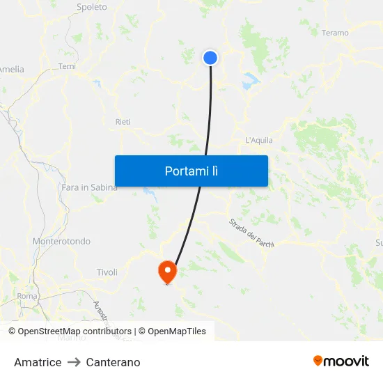 Amatrice to Canterano map