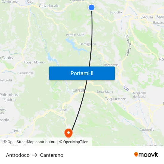 Antrodoco to Canterano map