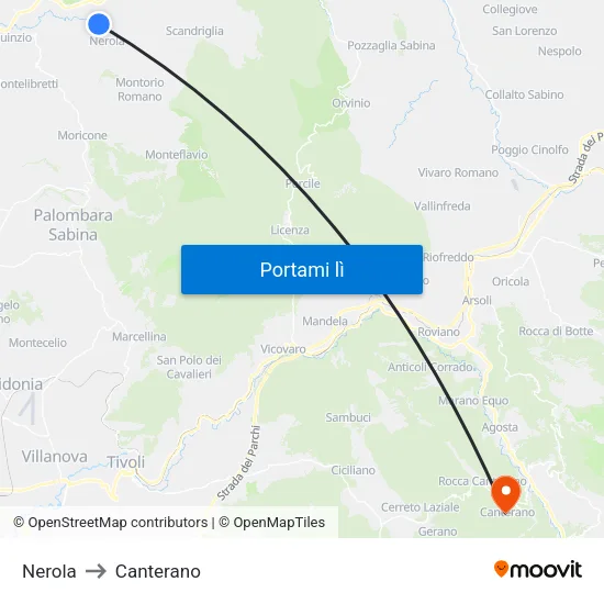 Nerola to Canterano map