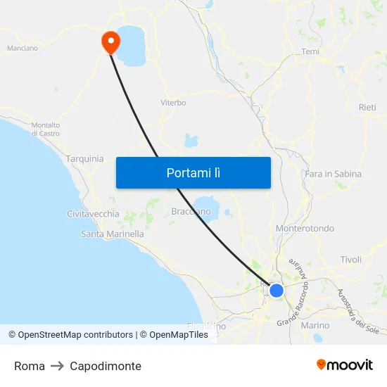 Roma to Capodimonte map