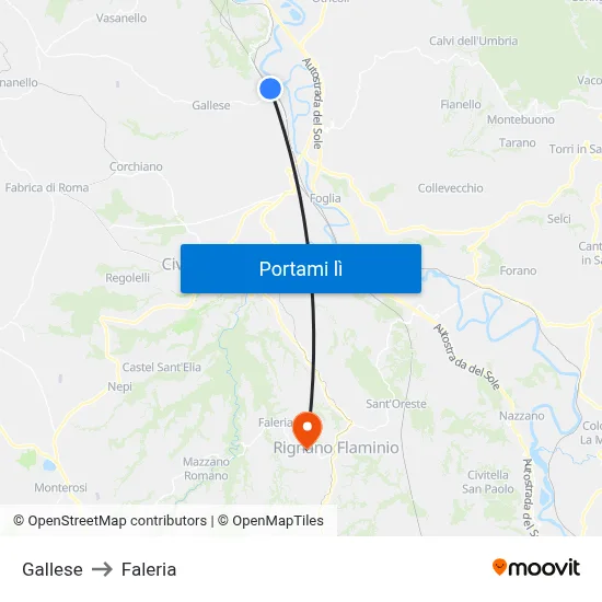 Gallese to Faleria map