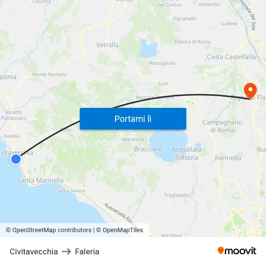 Civitavecchia to Faleria map